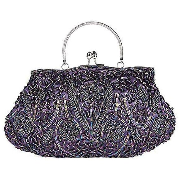 𝅺BEADED Sequin Flower Clutch Bag-Purple